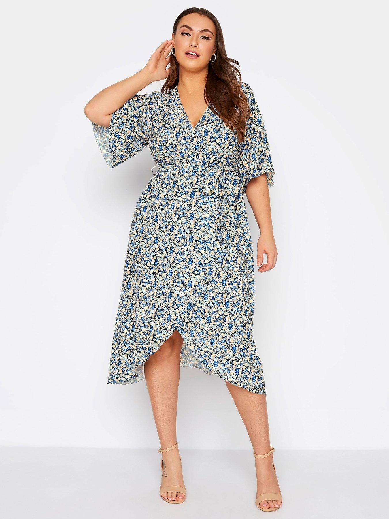  Yours London Ditsy Wrap Dress - Blue