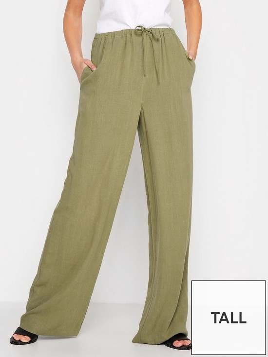 front image of long-tall-sally-linen-blend-wide-legnbsptrousers-khaki-green