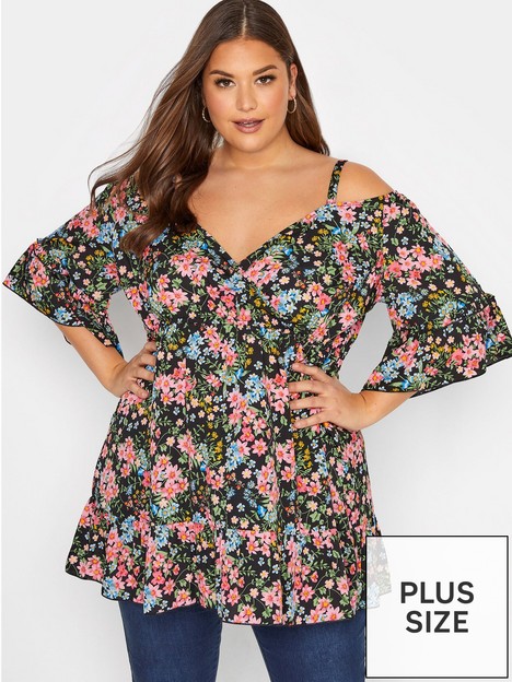 yours-clothing-cold-shoulder-frill-top-floral