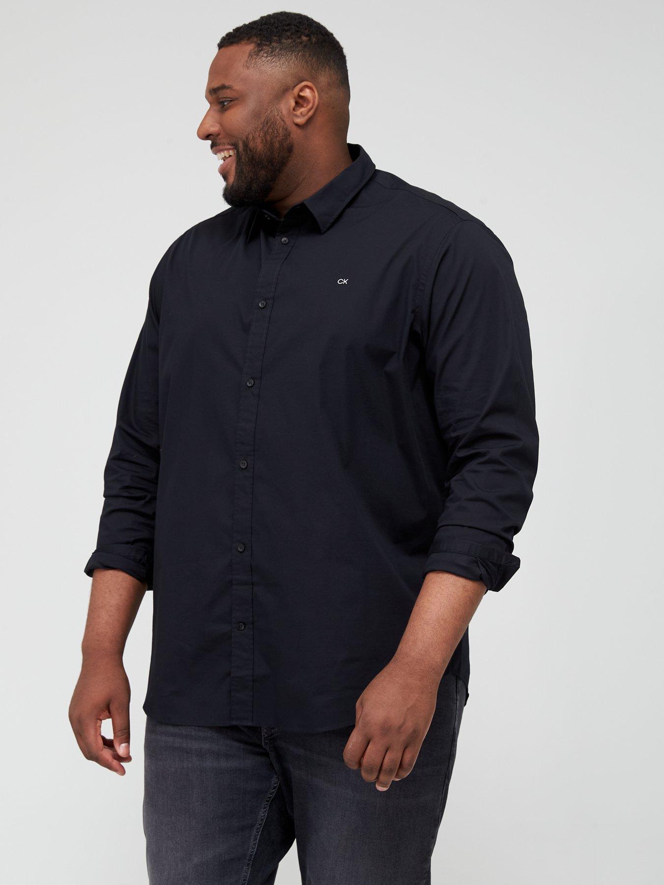 Calvin Klein Big Tall Slim Fit Stretch Poplin Long Sleeve Shirt Black