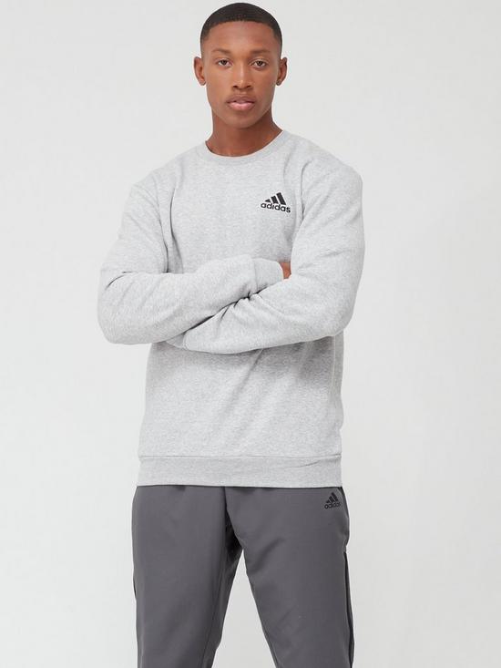 front image of adidas-sportswear-essentials-fleece-sweatshirt-greyblack