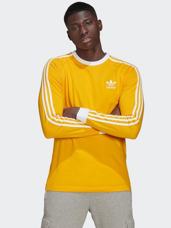 front image of adidas-originals-3-stripes-long-sleeve-t-shirt-gold