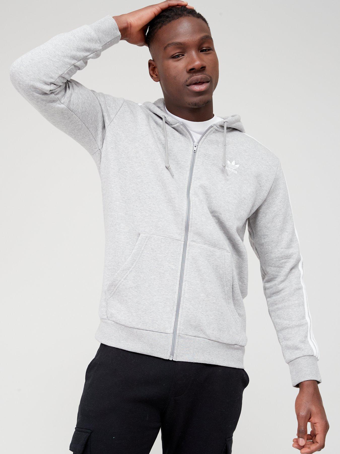 Adidas originals three stripe best sale zip thru hoodie in grey