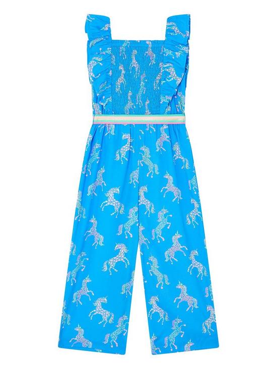 back image of monsoon-girls-sew-unicorn-print-jumpsuit-blue