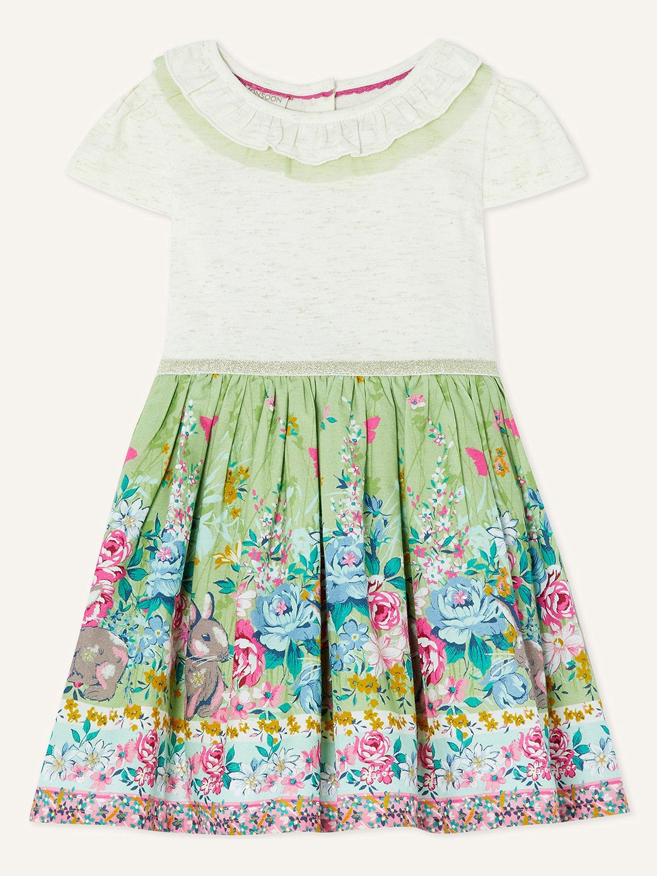 Kids Baby Girls S.e.w. Bunny & Floral Print 2 In 1 Dress - Green