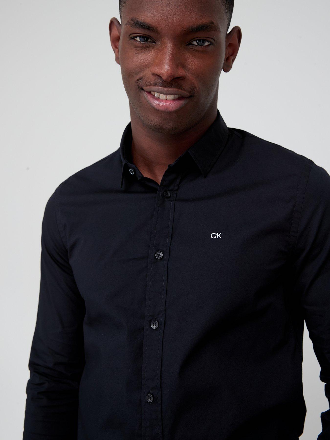 Image 4 of 6 of Calvin Klein Slim Fit Stretch Poplin Shirt - Black
