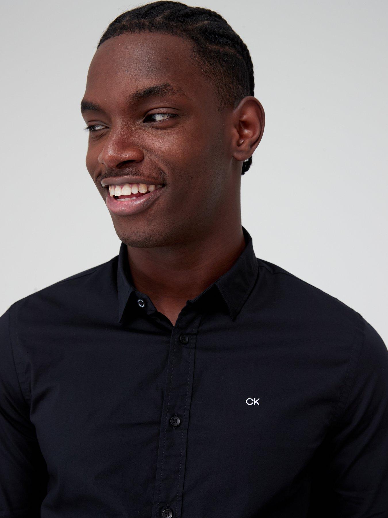 Image 5 of 6 of Calvin Klein Slim Fit Stretch Poplin Shirt - Black