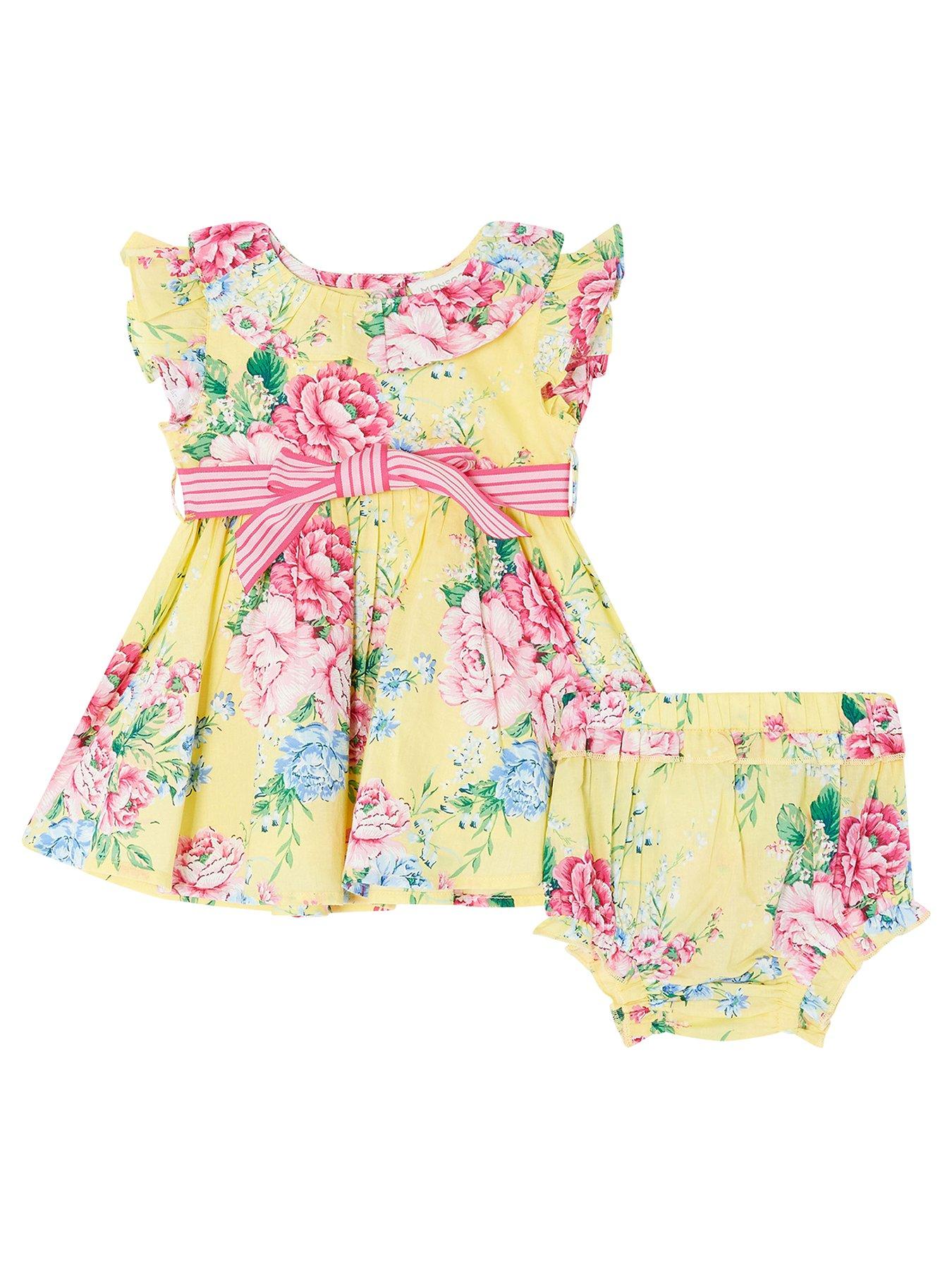 Baby Clothes Baby Girls S.e.w. Floral Dress With Knickers - Yellow