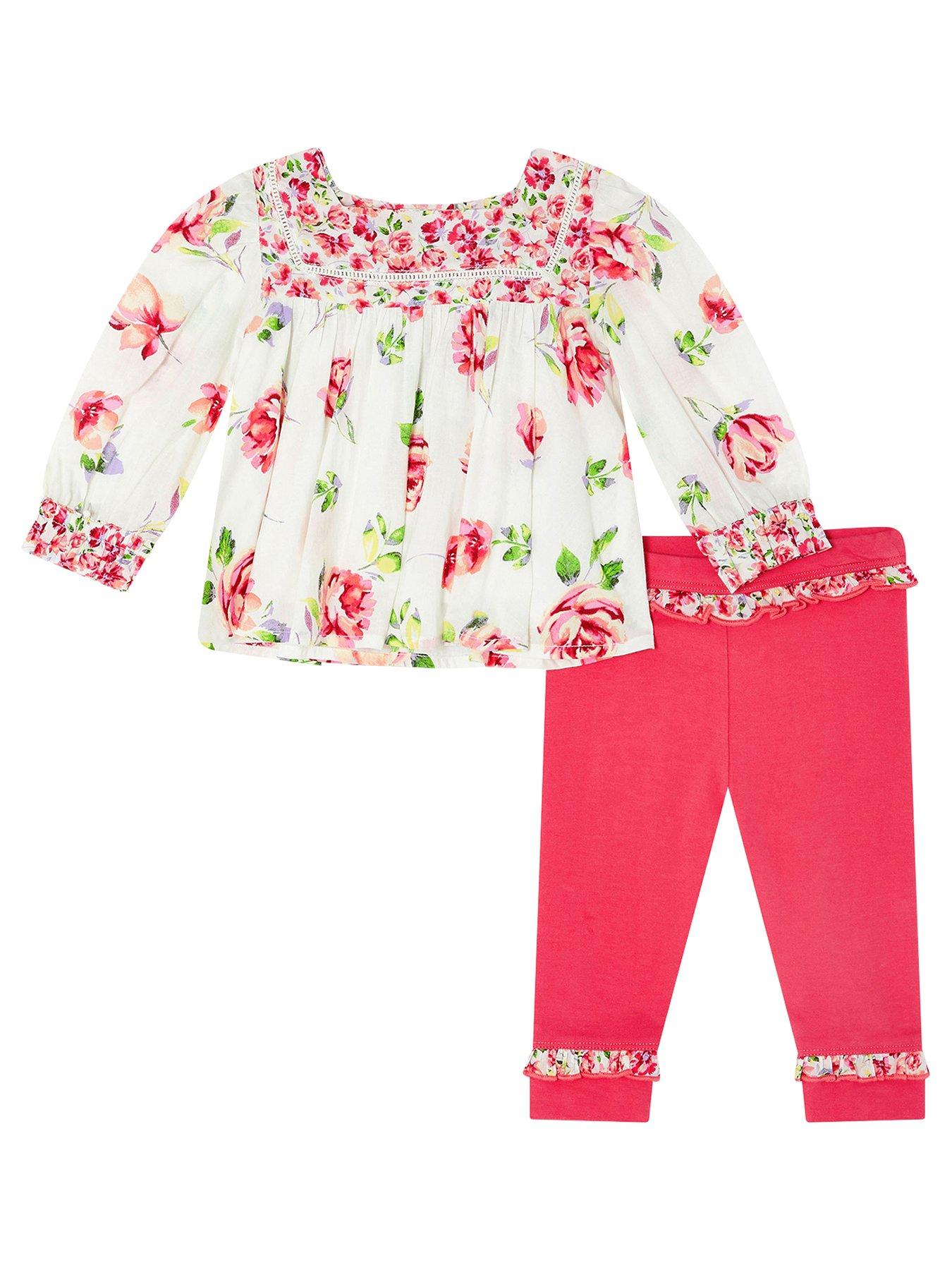 Baby Clothes Baby Girls S.e.w. Floral Woven Short Sleeve Top Set - Pink