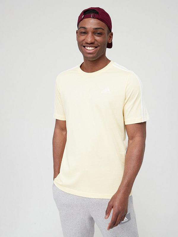 Facilitate Allergic Intolerable adidas 3 Stripe Single Jersey T-Shirt - Yellow/White | very.co.uk