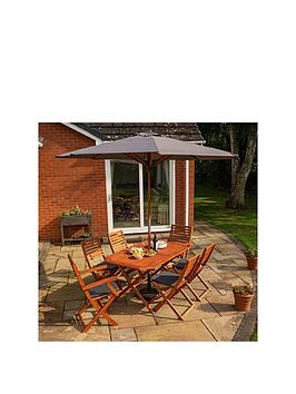 Rowlinson Plumley Outdoor Dining Set With Cushions, Parasol And 15Kg Base (Grey)