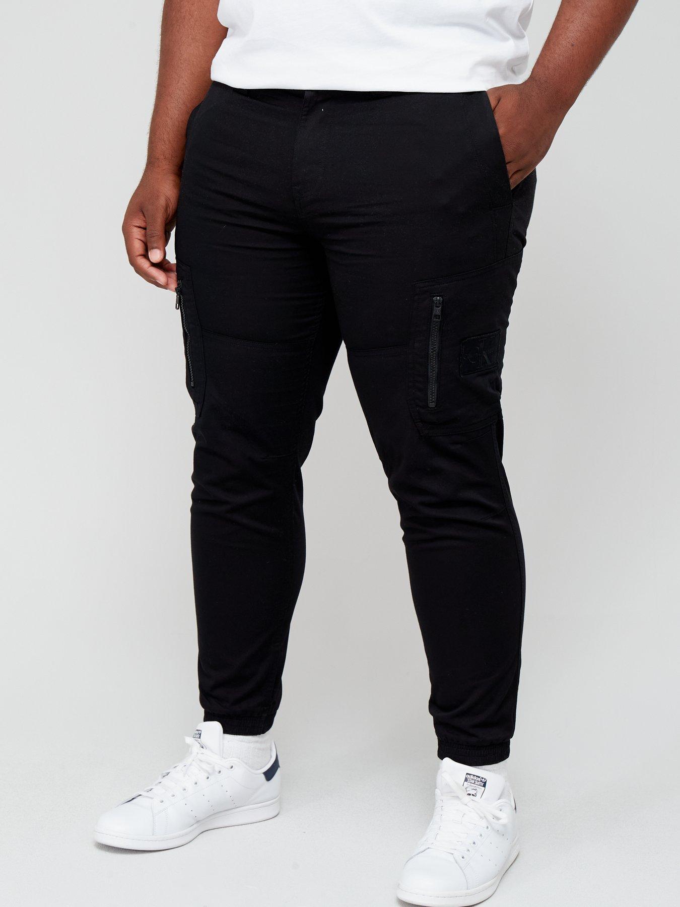 Calvin Klein Jeans Big \u0026 Tall Skinny Fit Washed Cargo Pant - Black - Size 4XL, Inside Leg Regular - Men