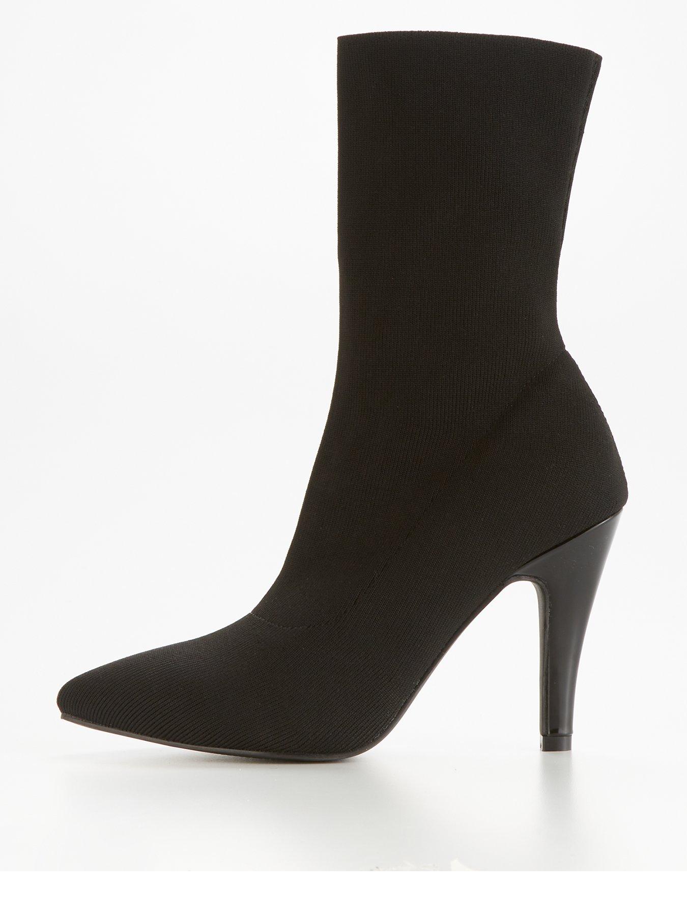 Wide Fit Heeled Stretch Sock Boot Black