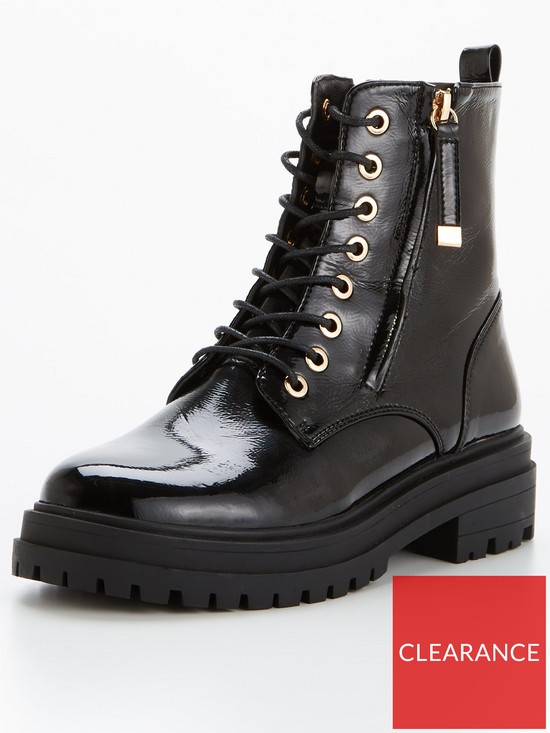 stillFront image of v-by-very-wide-fit-patent-lace-up-boot-black