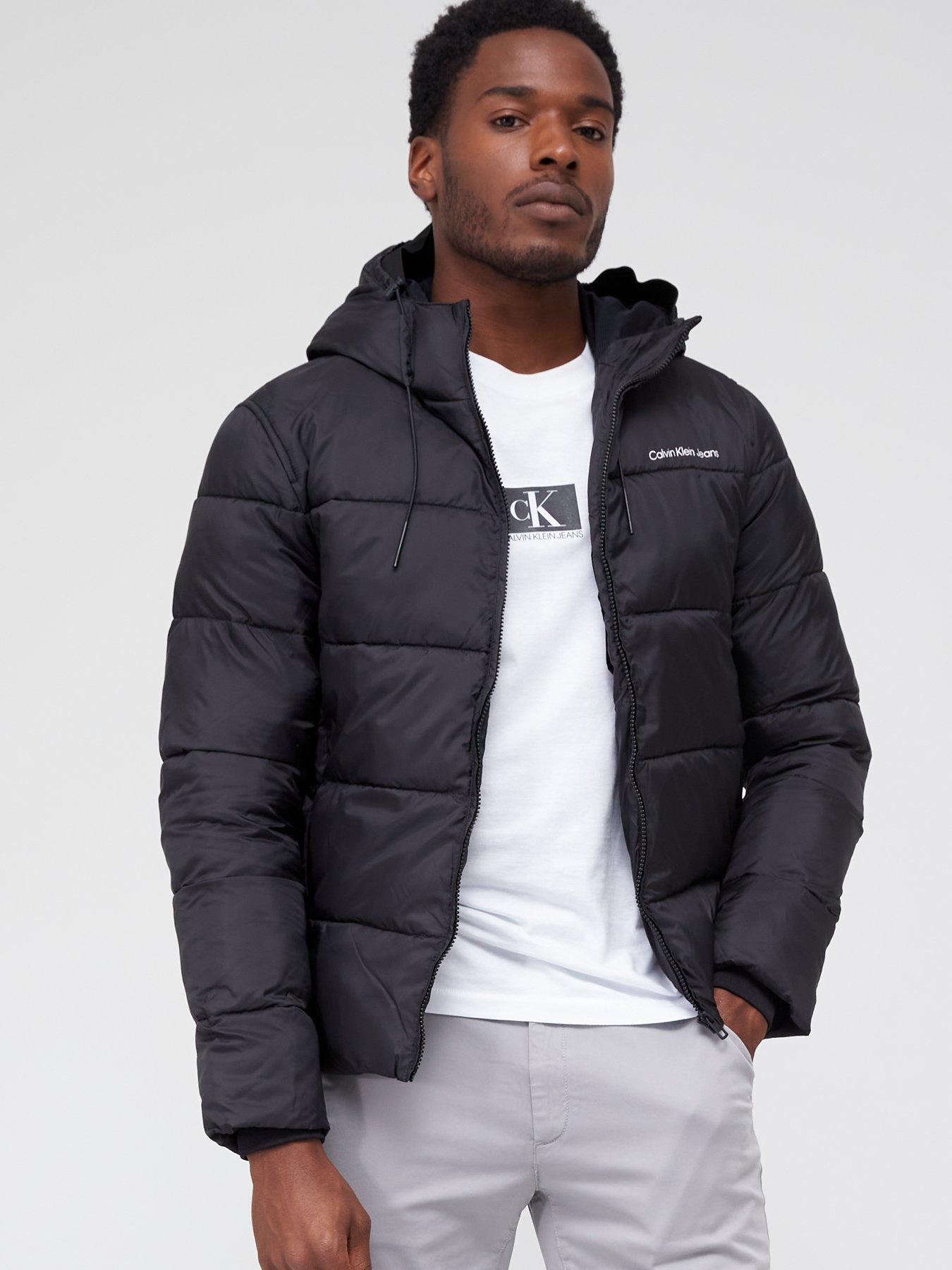 Plateau måtte besøg Calvin Klein Jeans Logo Padded Hooded Jacket - Black | very.co.uk