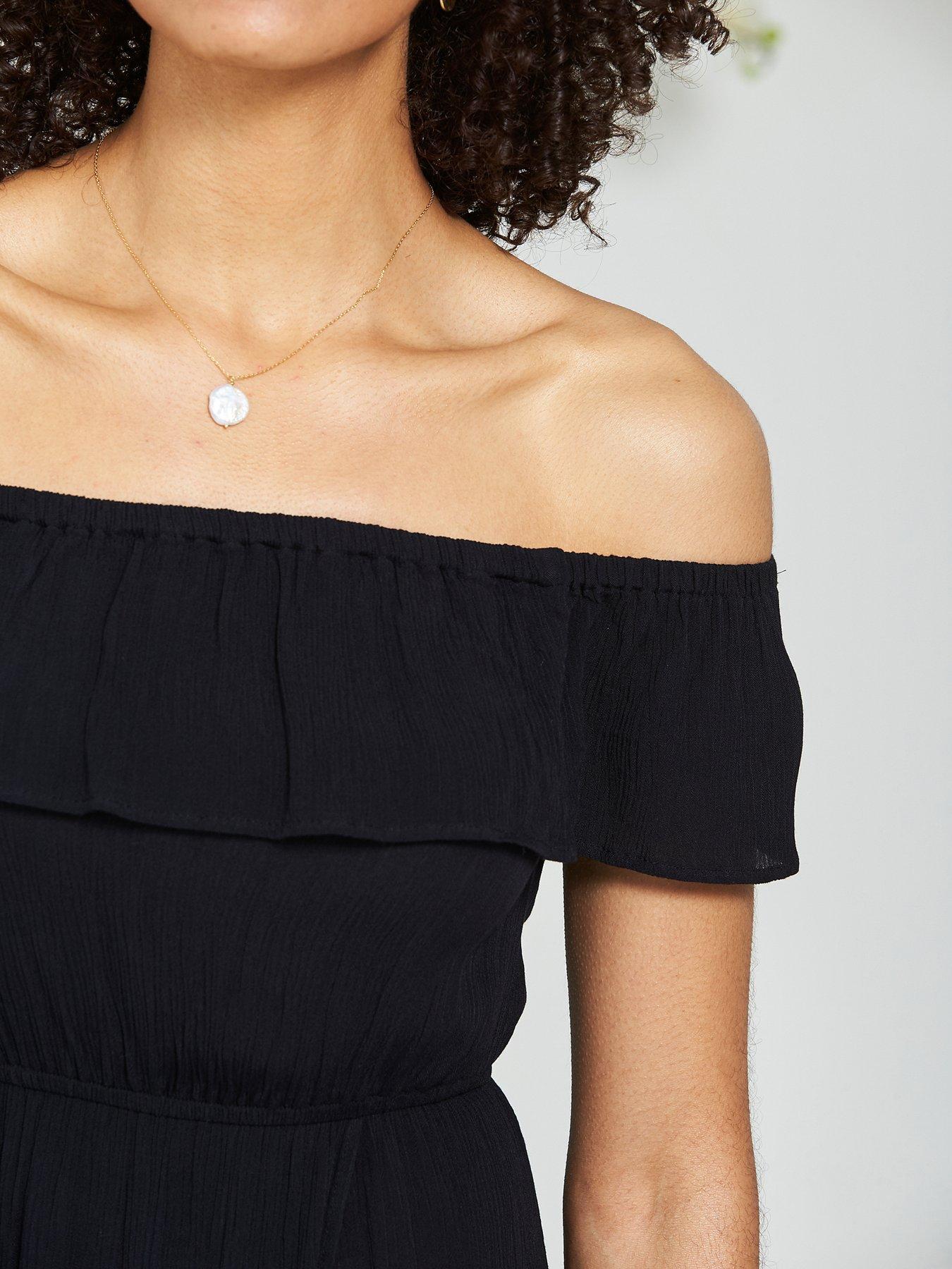 Image 4 of 5 of Sosandar Black Ruffle Detail Side Split Bardot Dress