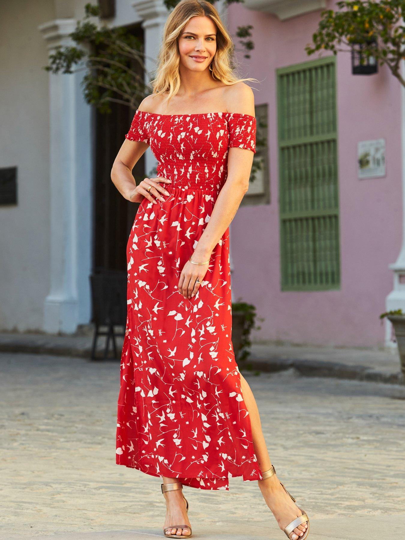 Sosandar Red & White Bird Print Maxi Dress