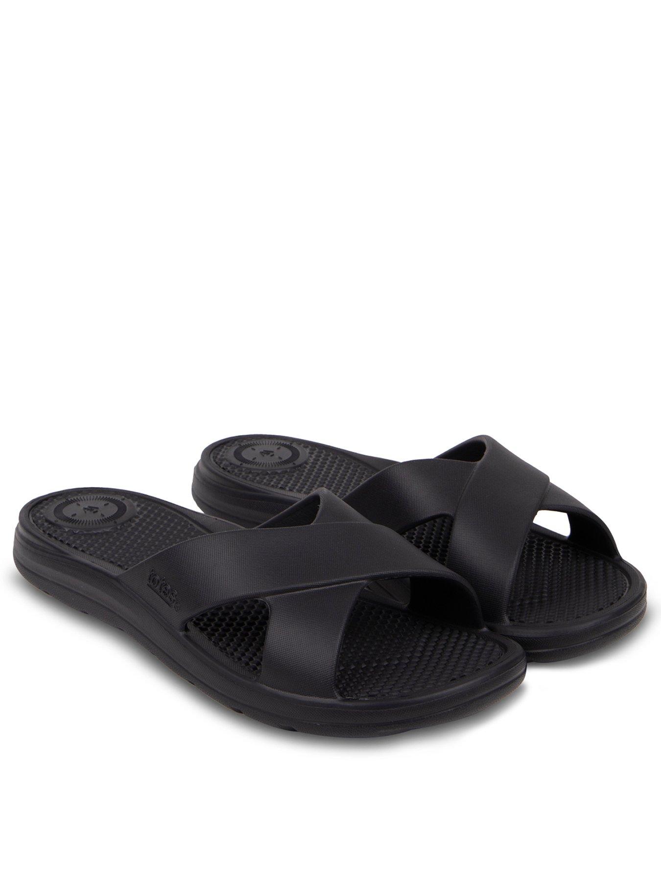 TOTES Ladies Solbounce Cross Slide Sandals - Black