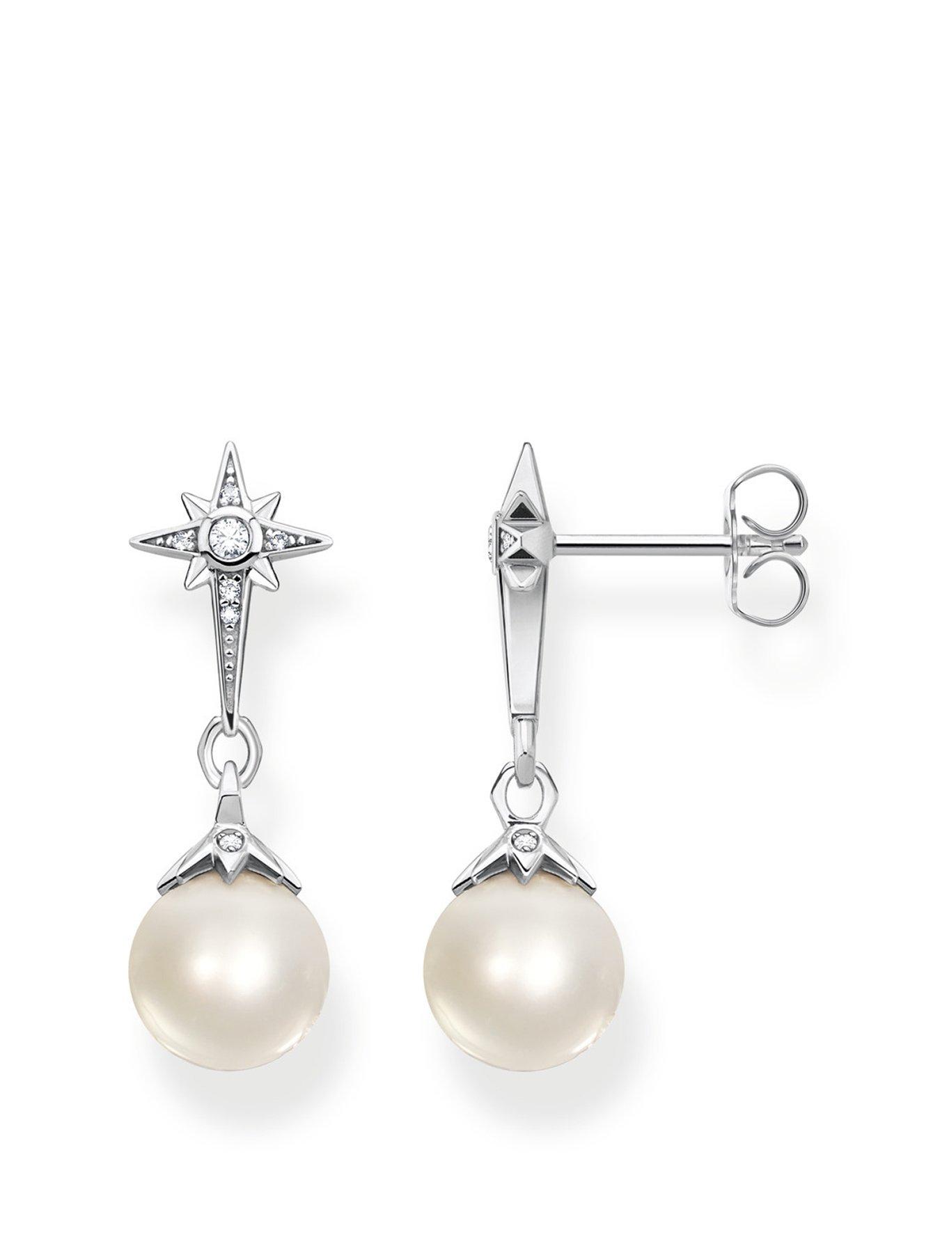 Product photograph of Thomas Sabo Pearl Drop Earrings from very.co.uk