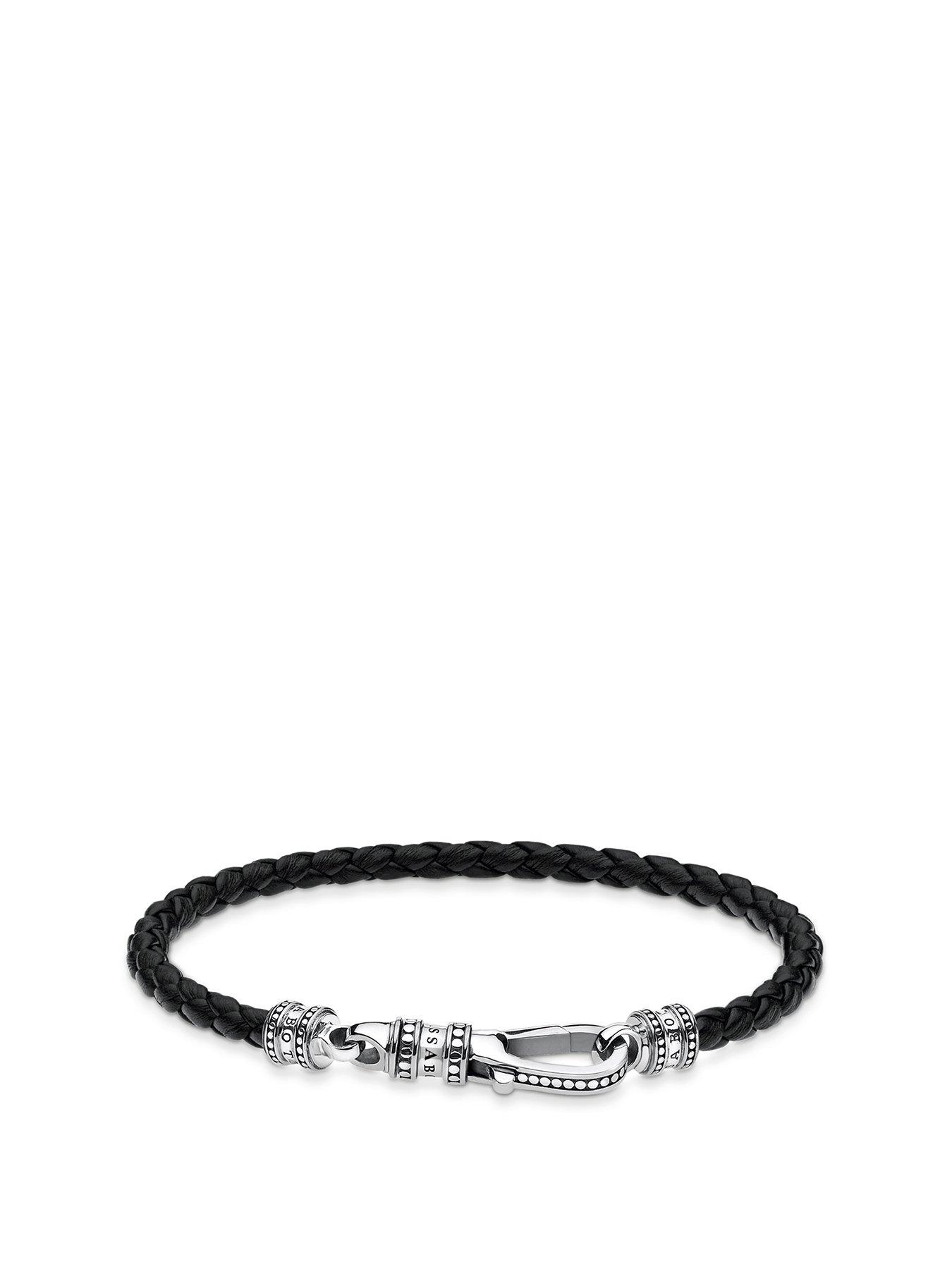 Product photograph of Thomas Sabo Hand Woven Black Leather Bracelet from very.co.uk