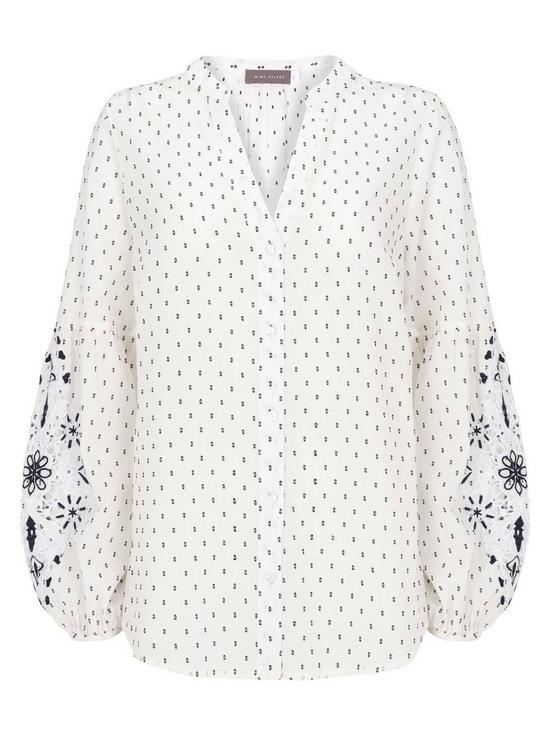 stillFront image of mint-velvet-embroidered-sleeve-detail-dobby-blouse