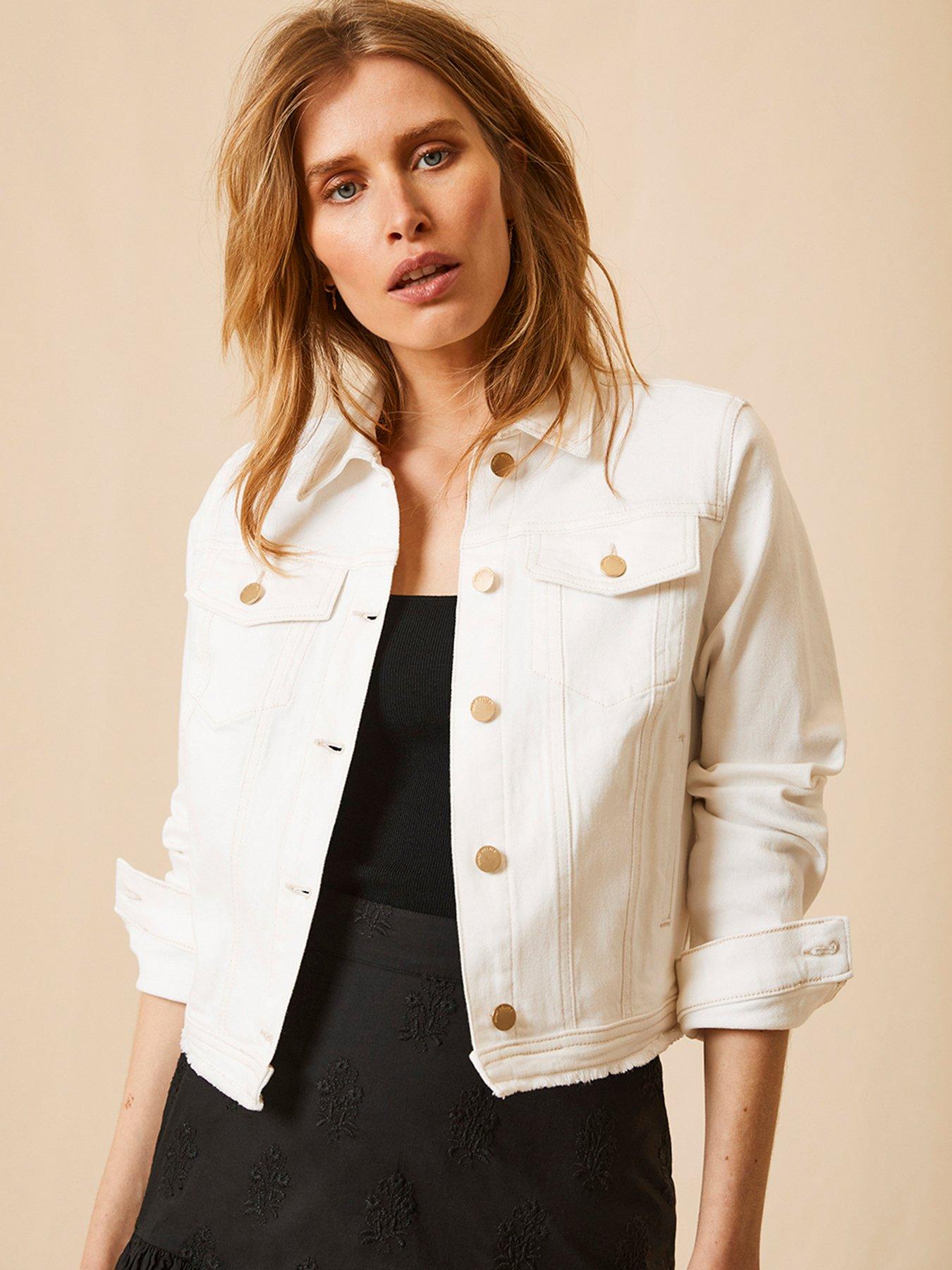 White frayed best sale denim jacket