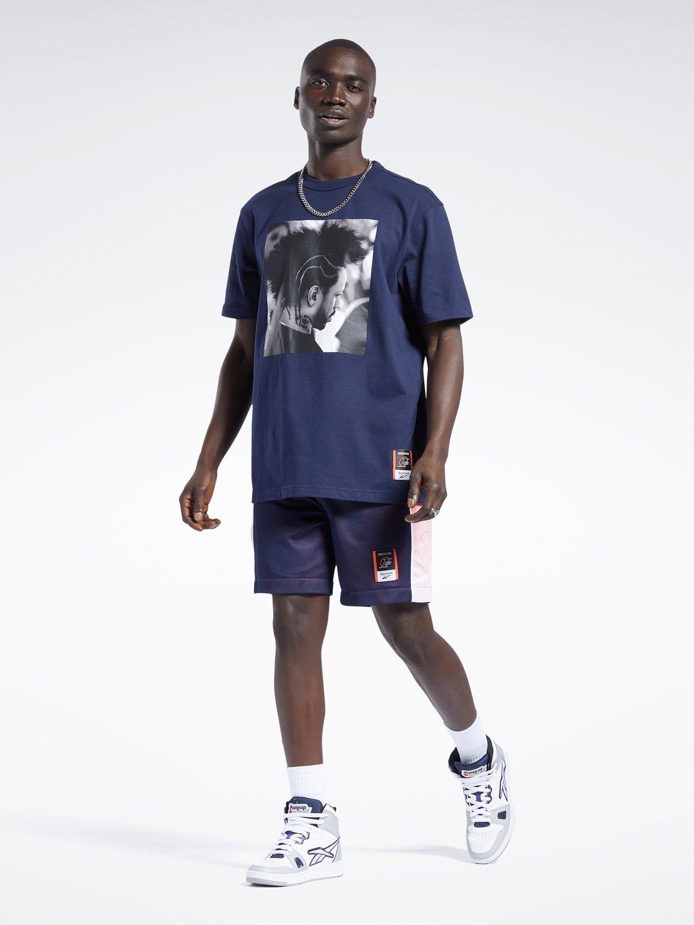 Men Iverson Basketball I3 Blue Print Short Sleeve T-shirt