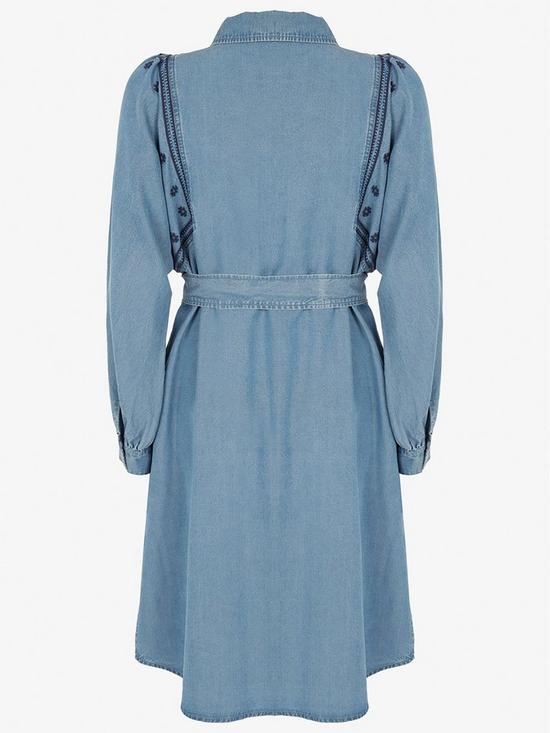 stillFront image of mint-velvet-chambray-embroidered-shirt-mini-dress