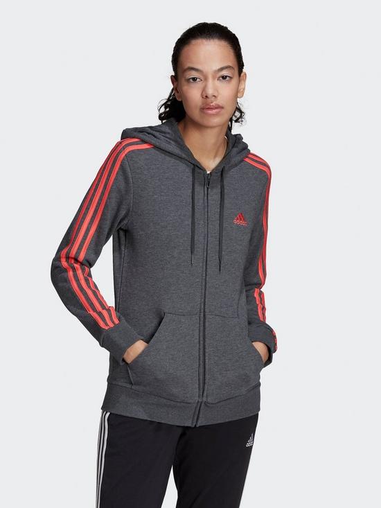 front image of adidas-essentials-french-terry-3-stripes-full-zip-hoodie
