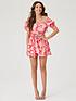  image of michelle-keegan-watercolour-puff-sleeve-playsuit-pink-floral