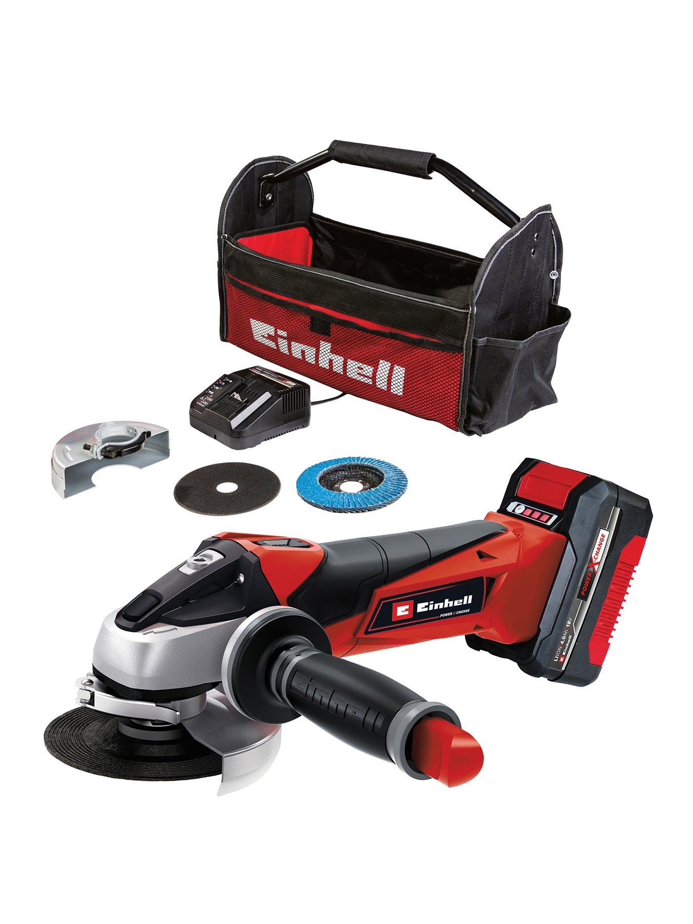 Product photograph of Einhell Power X-change Expert 18v115mm Angle Grinder With 2 Discs 1x4 0ah from very.co.uk