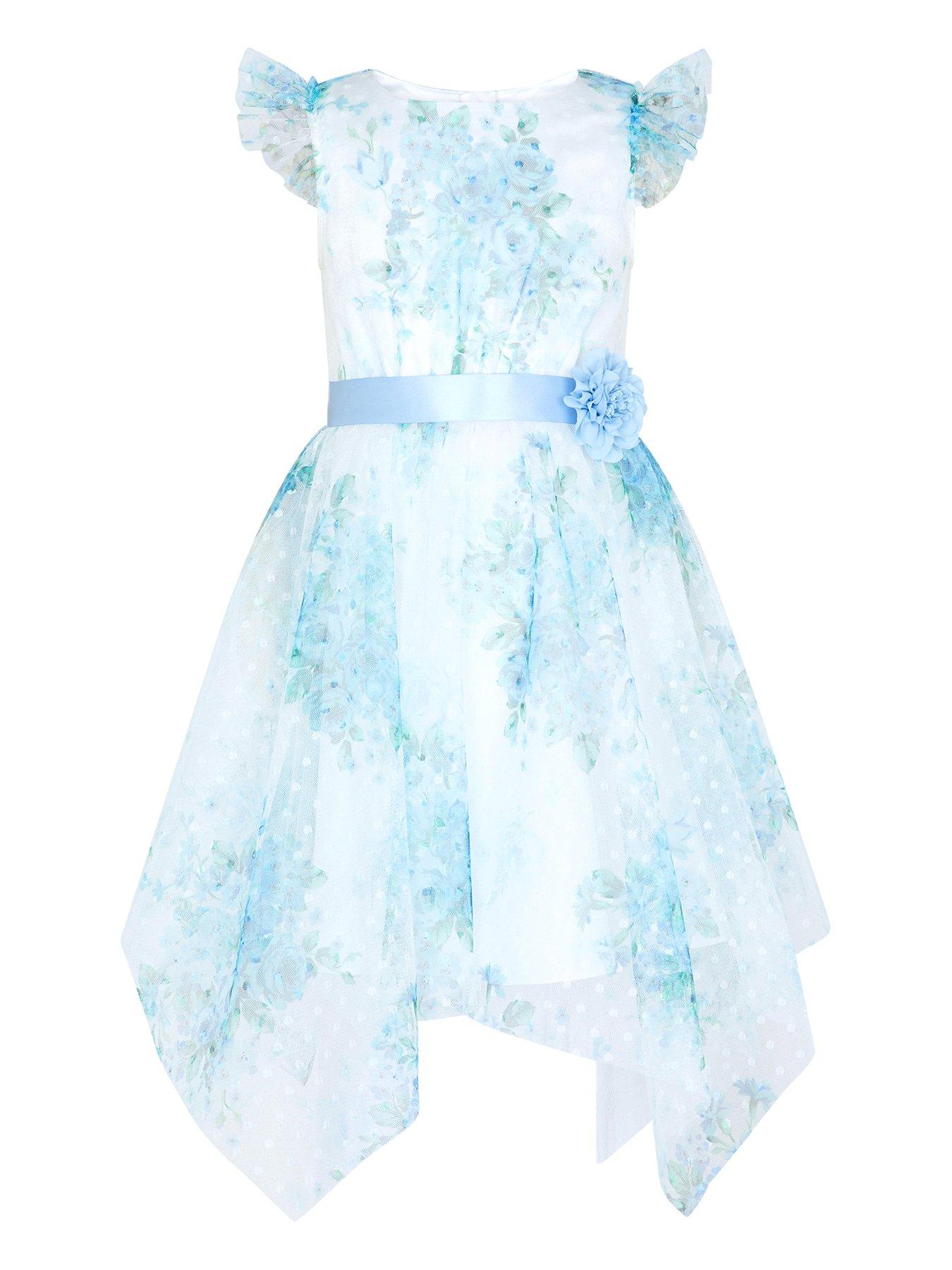  Girls Heidi Floral Print Tulle Dress - Blue