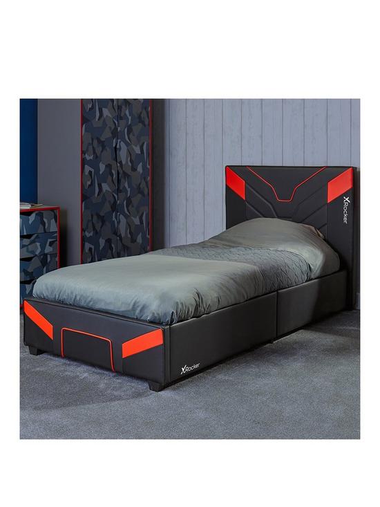 front image of x-rocker-cerberus-bed-in-a-box-black-single