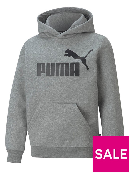 front image of puma-essentials-big-logo-hoodie-grey