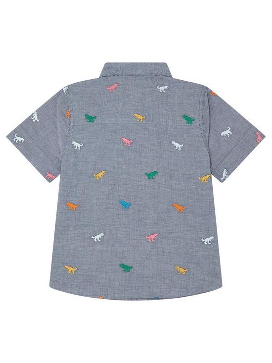 back image of monsoon-boys-dinosaur-embroidered-chambray-shirt-grey