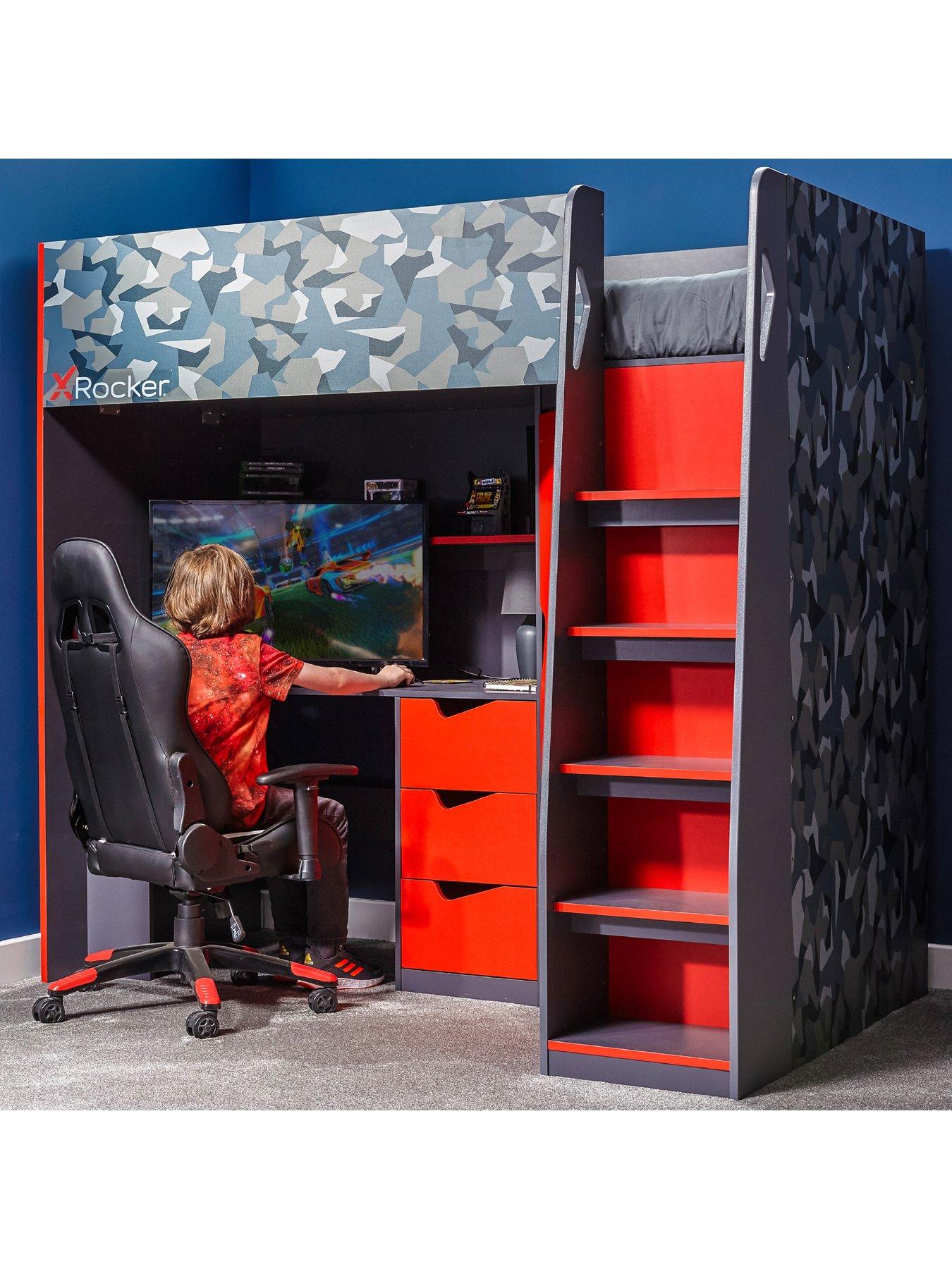 X Rocker Hideout Gaming High Sleeper Bed with Desk, Wardrobe and