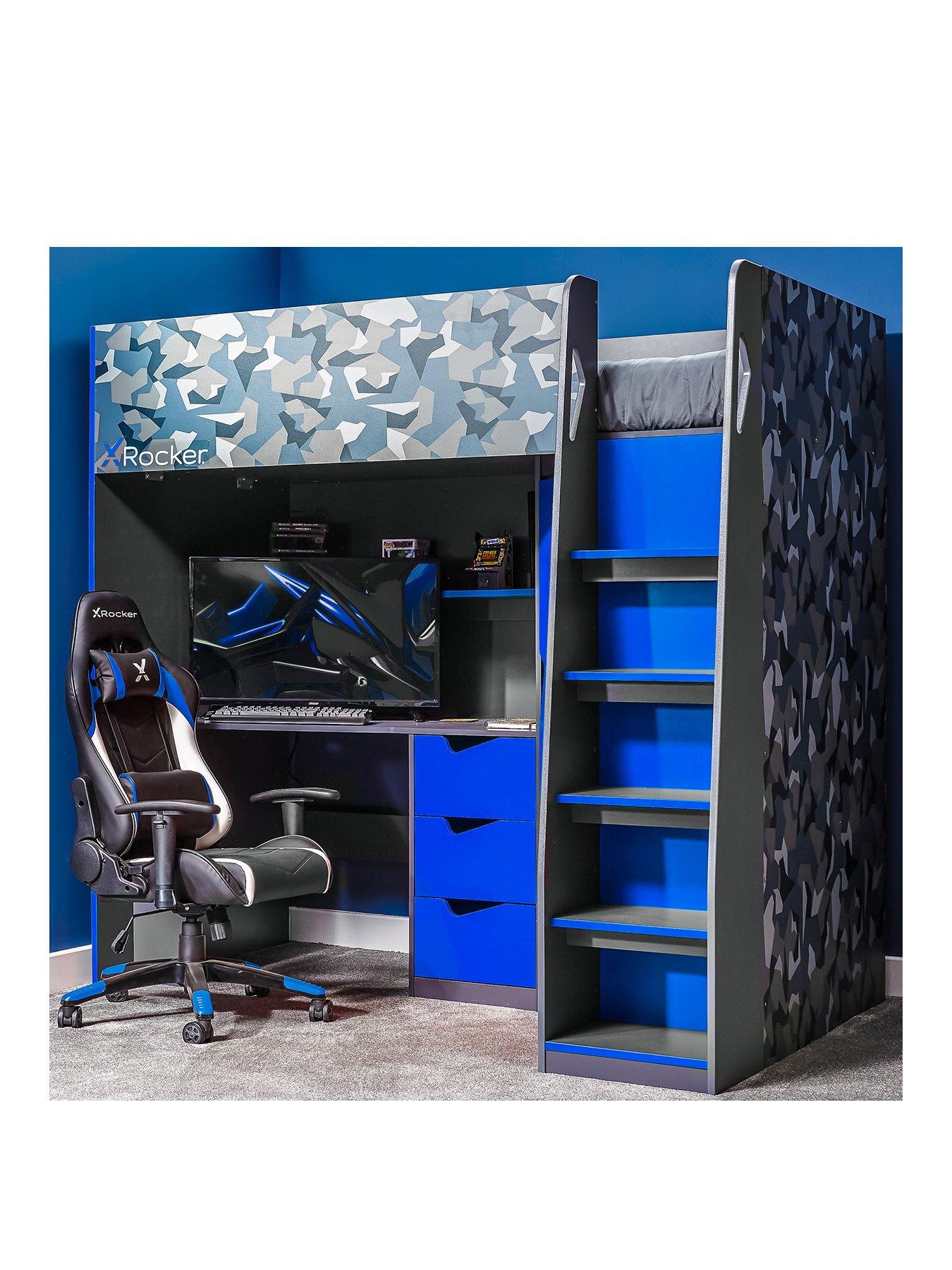 X Rocker Hideout Wood Panel Gaming Bunk Bed With Desk single very