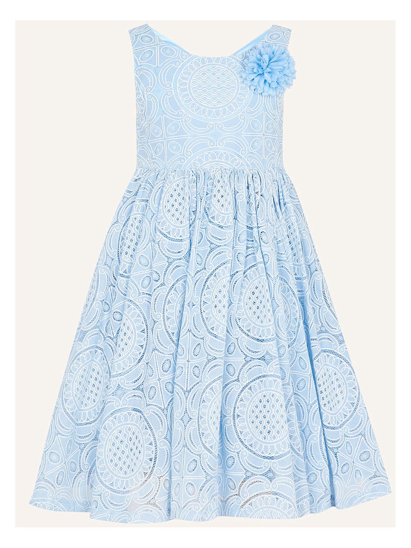  Girls Ottilie Lace Pom Flower Dress - Blue