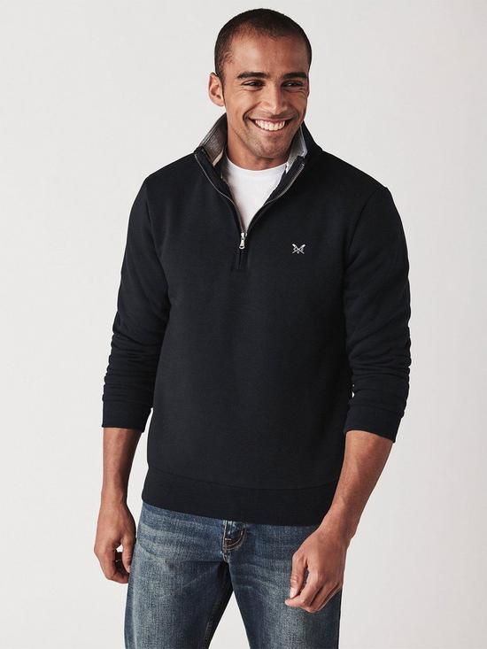 front image of crew-clothing-classic-12-zip-sweat-navy-blue