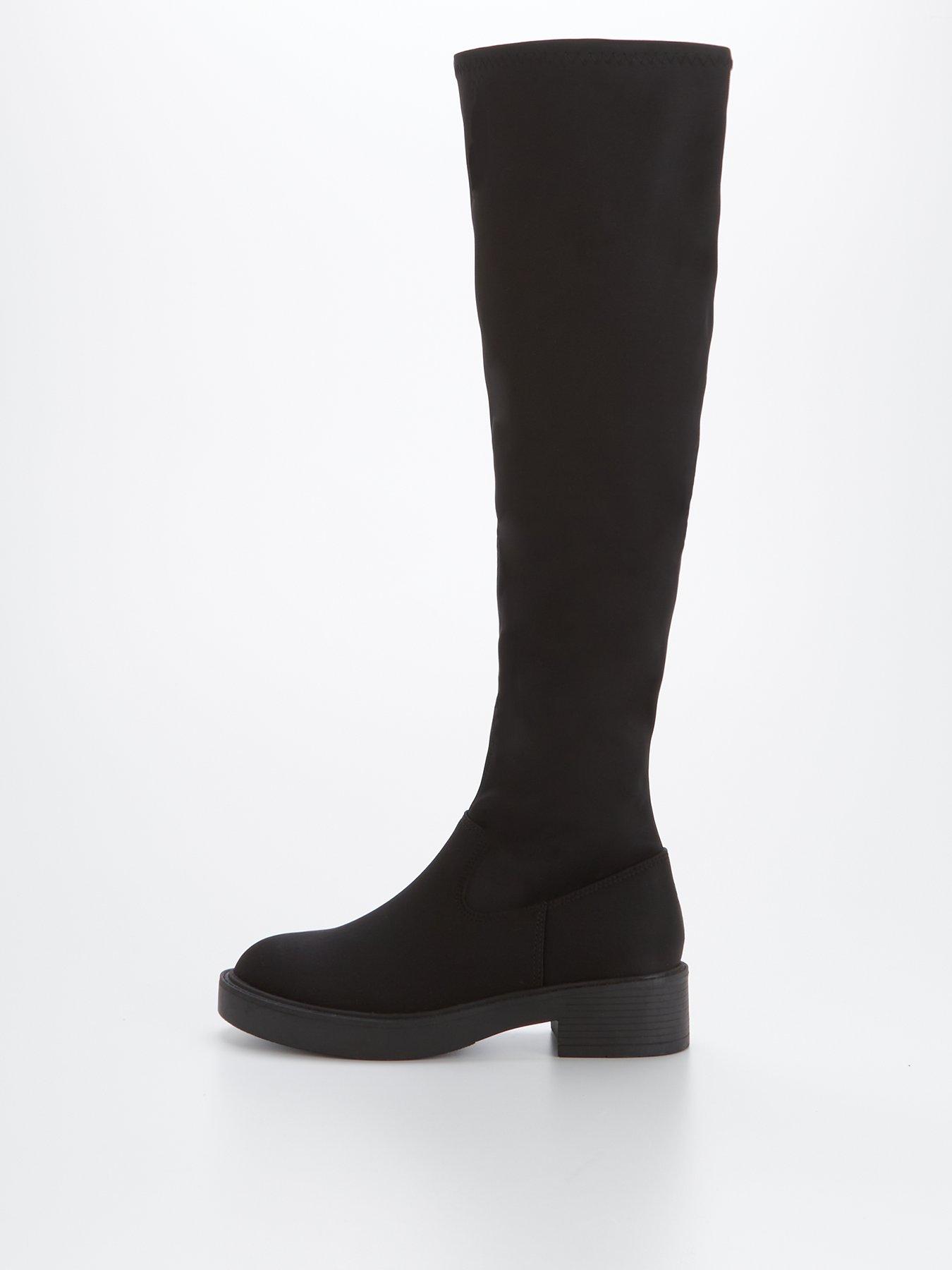 Flat stretch store knee high boots