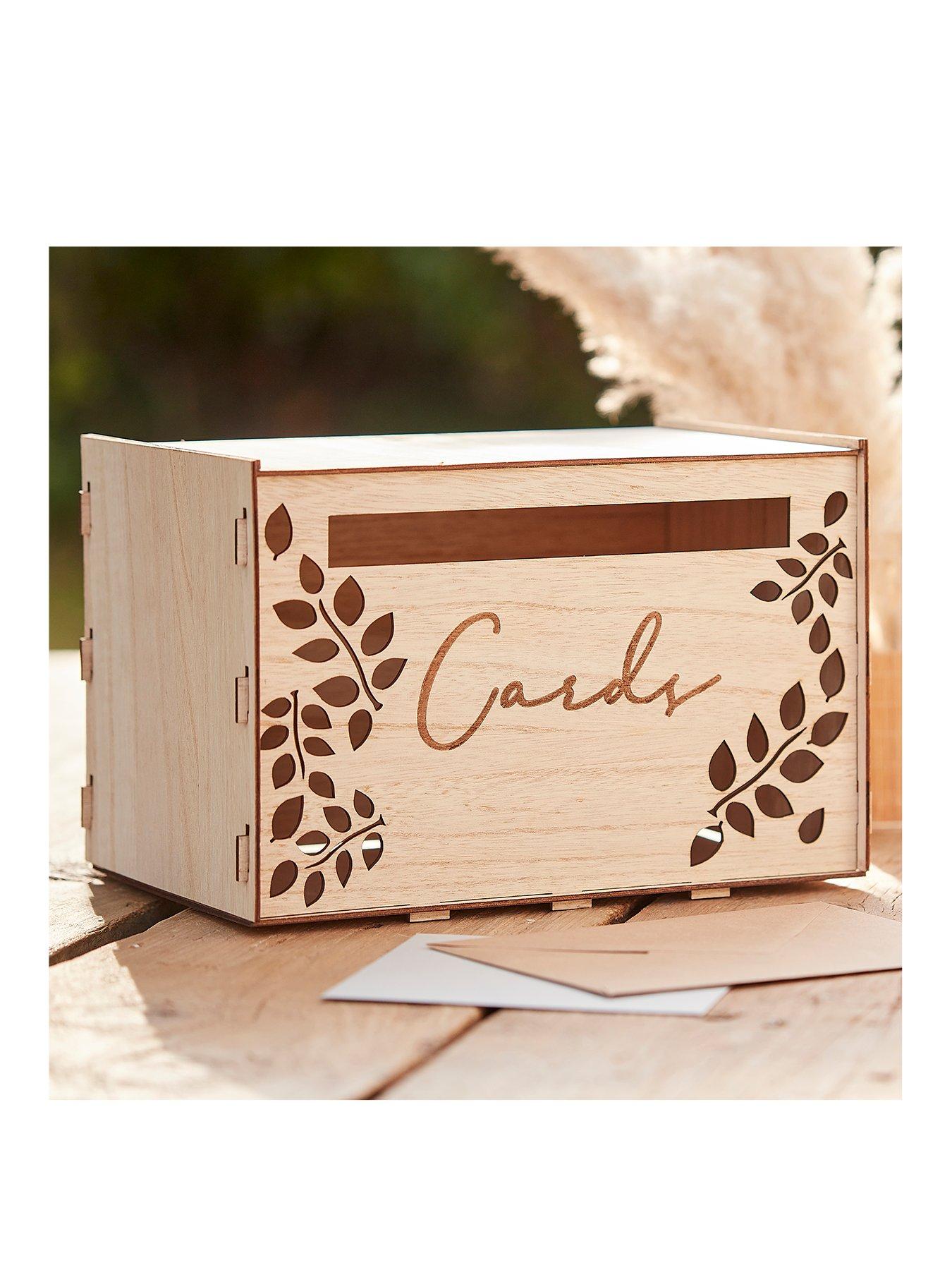 Product photograph of Ginger Ray A Touch Of Pampas Wooden Card Box from very.co.uk