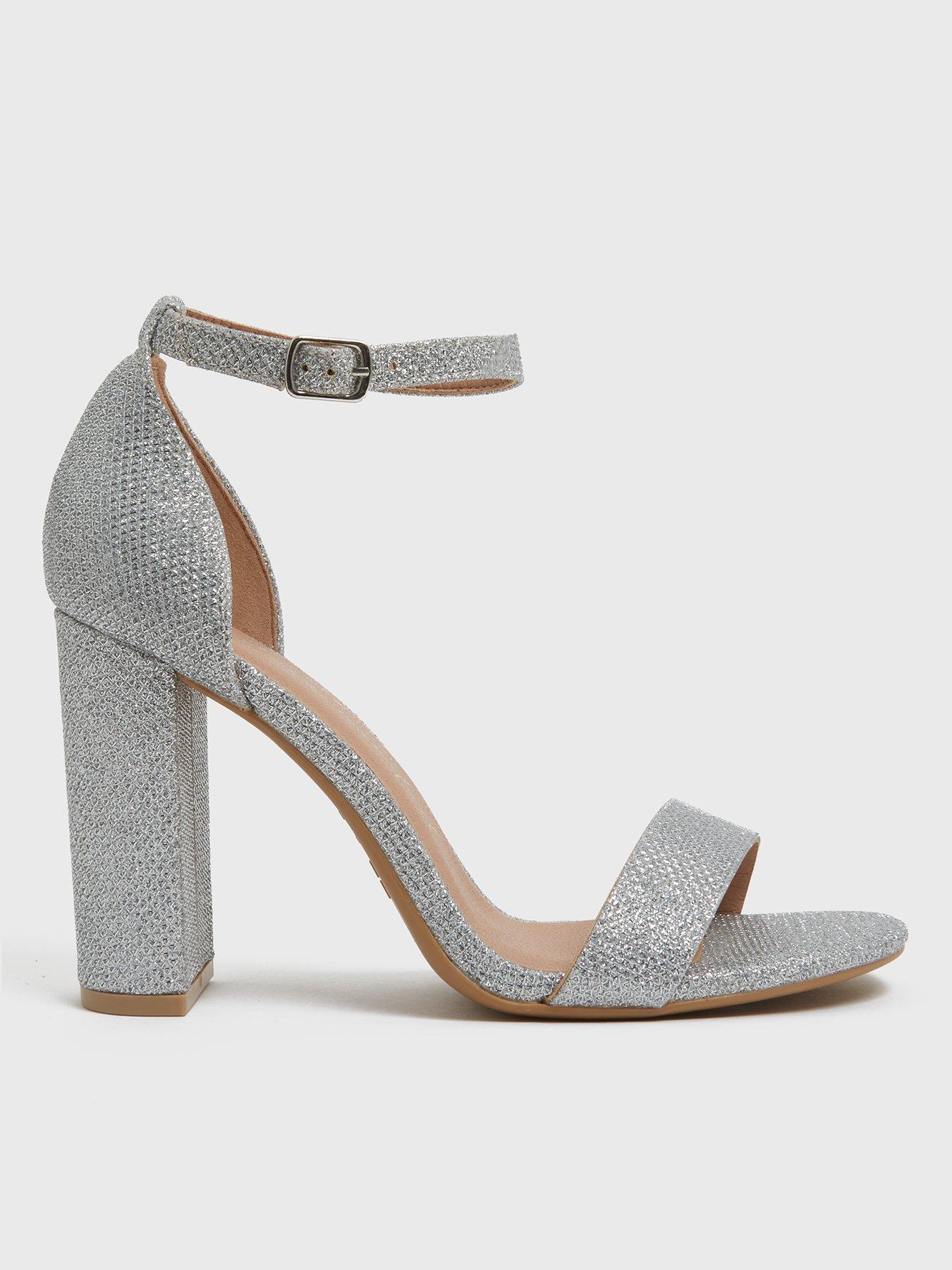 Part Block Heel Sandals - Silver 