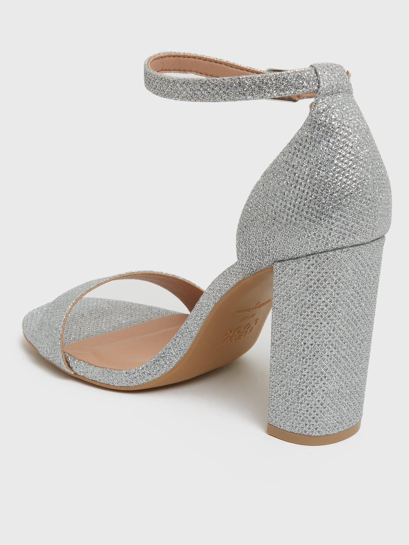 silver block heels wide width