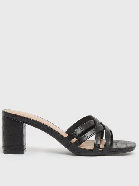 new-look-black-faux-croc-cross-strap-block-heel-mules