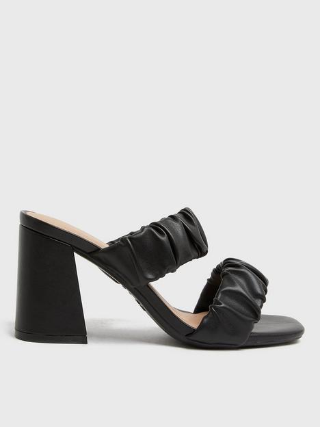 new-look-ruched-double-strap-block-heel-mules-black