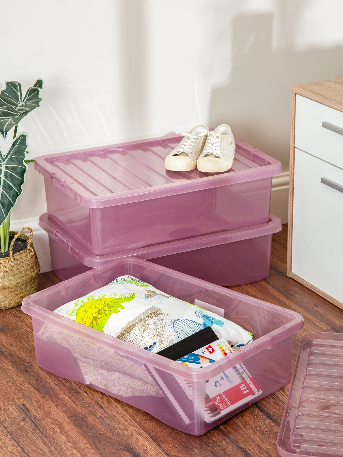 Product photograph of Wham Set Of 3 Pink Crystal 32-litre Plastic Storage Boxes from very.co.uk