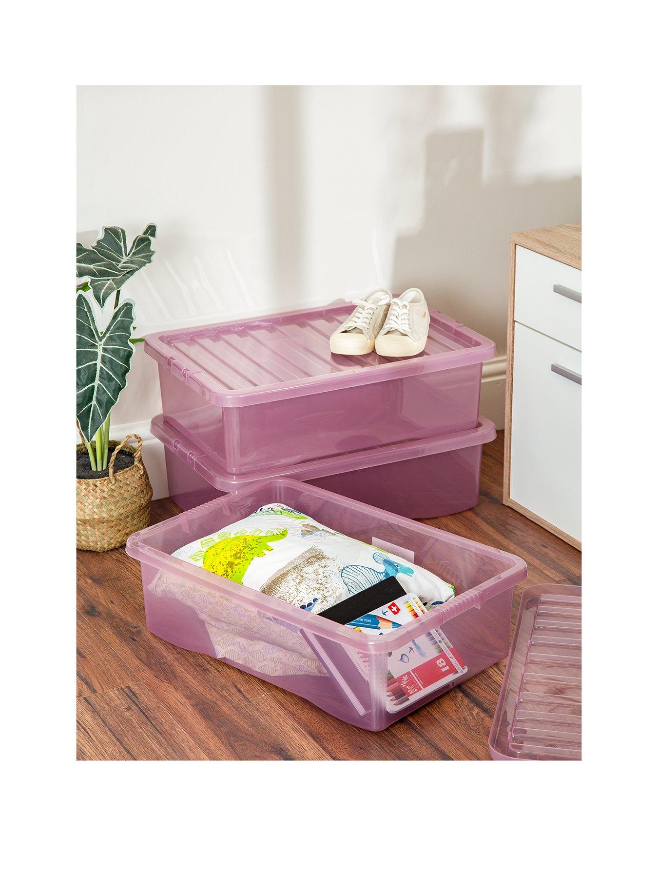 Wham Set of 3 Pink Crystal 32-Litre Plastic Storage Boxes