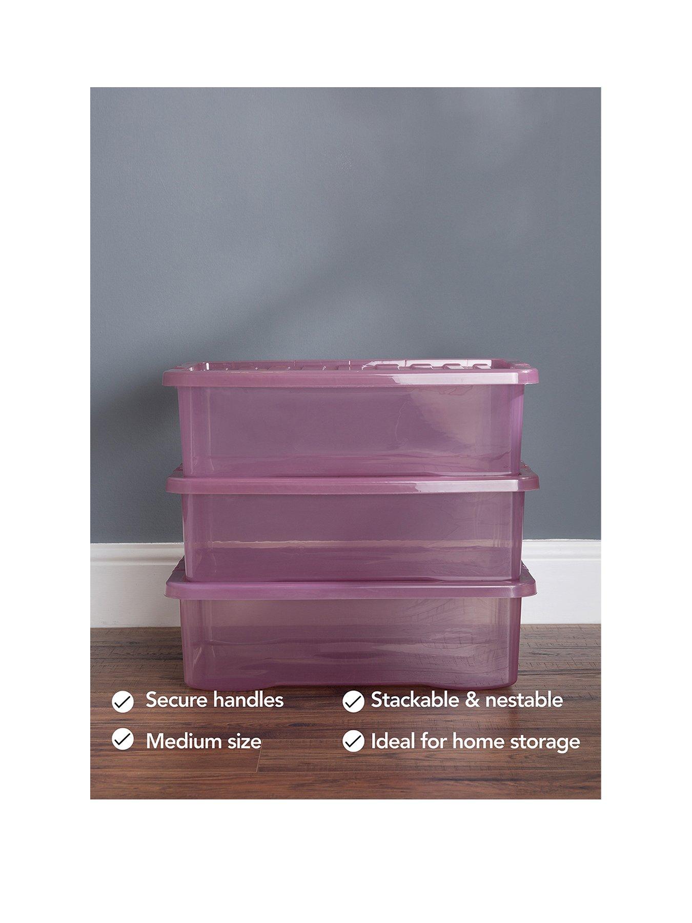 Image 2 of 5 of Wham Set of 3 Pink Crystal 32-Litre Plastic Storage Boxes