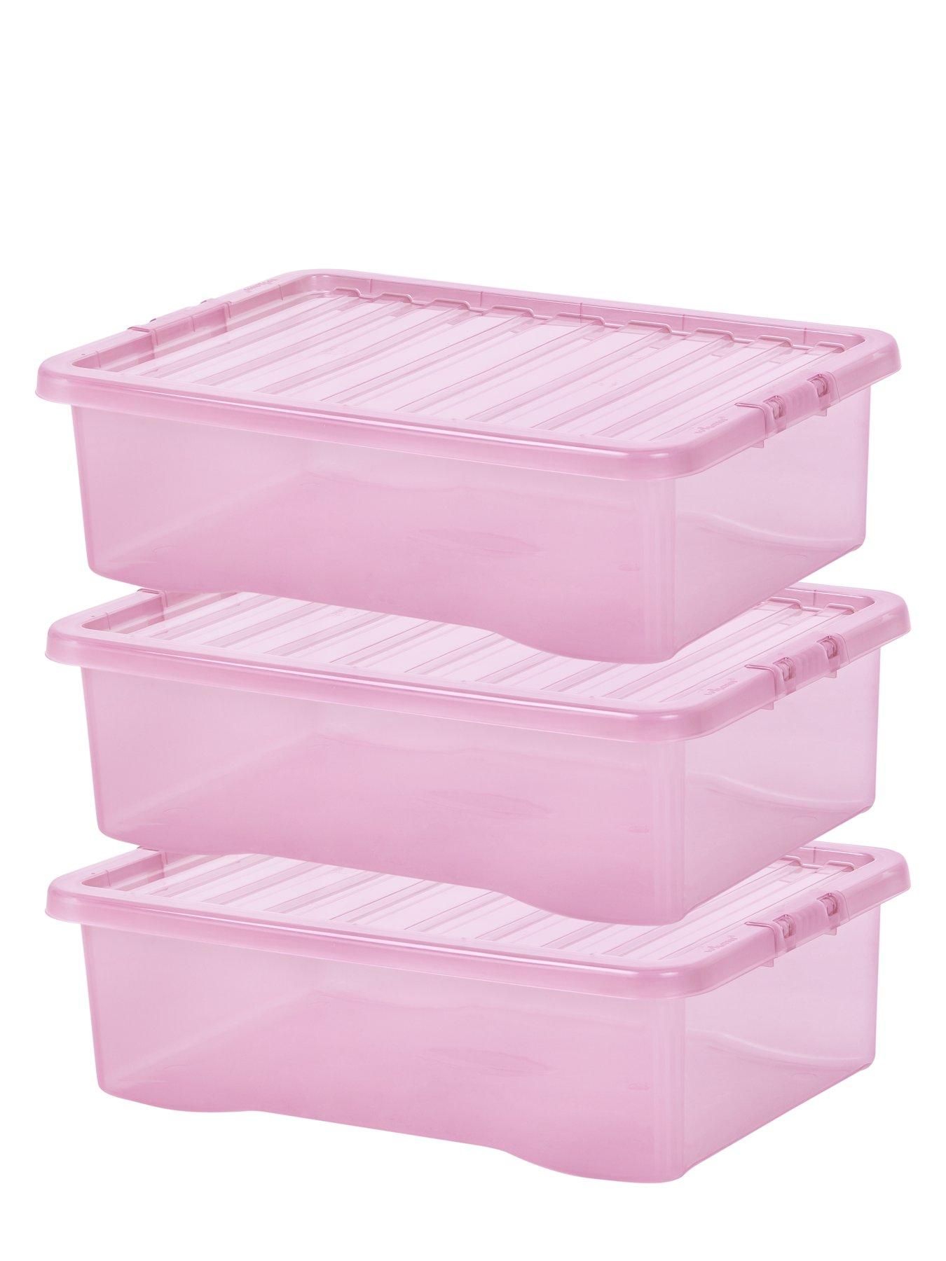 Wham Set of 3 Pink Crystal 32 Litre Plastic Storage Boxes very