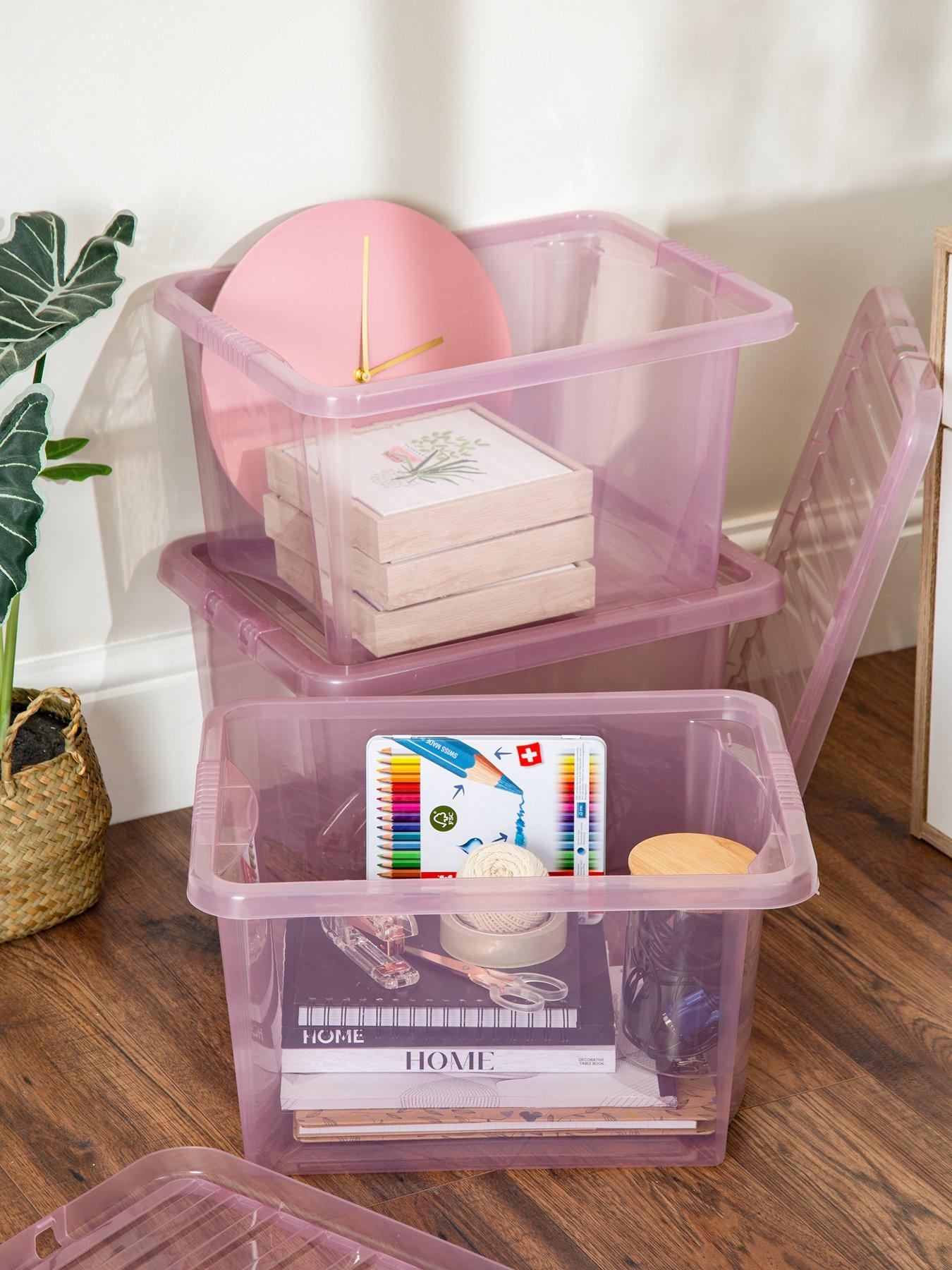 Product photograph of Wham Set Of 3 Pink Crystal 28-litre Plastic Storage Boxes from very.co.uk
